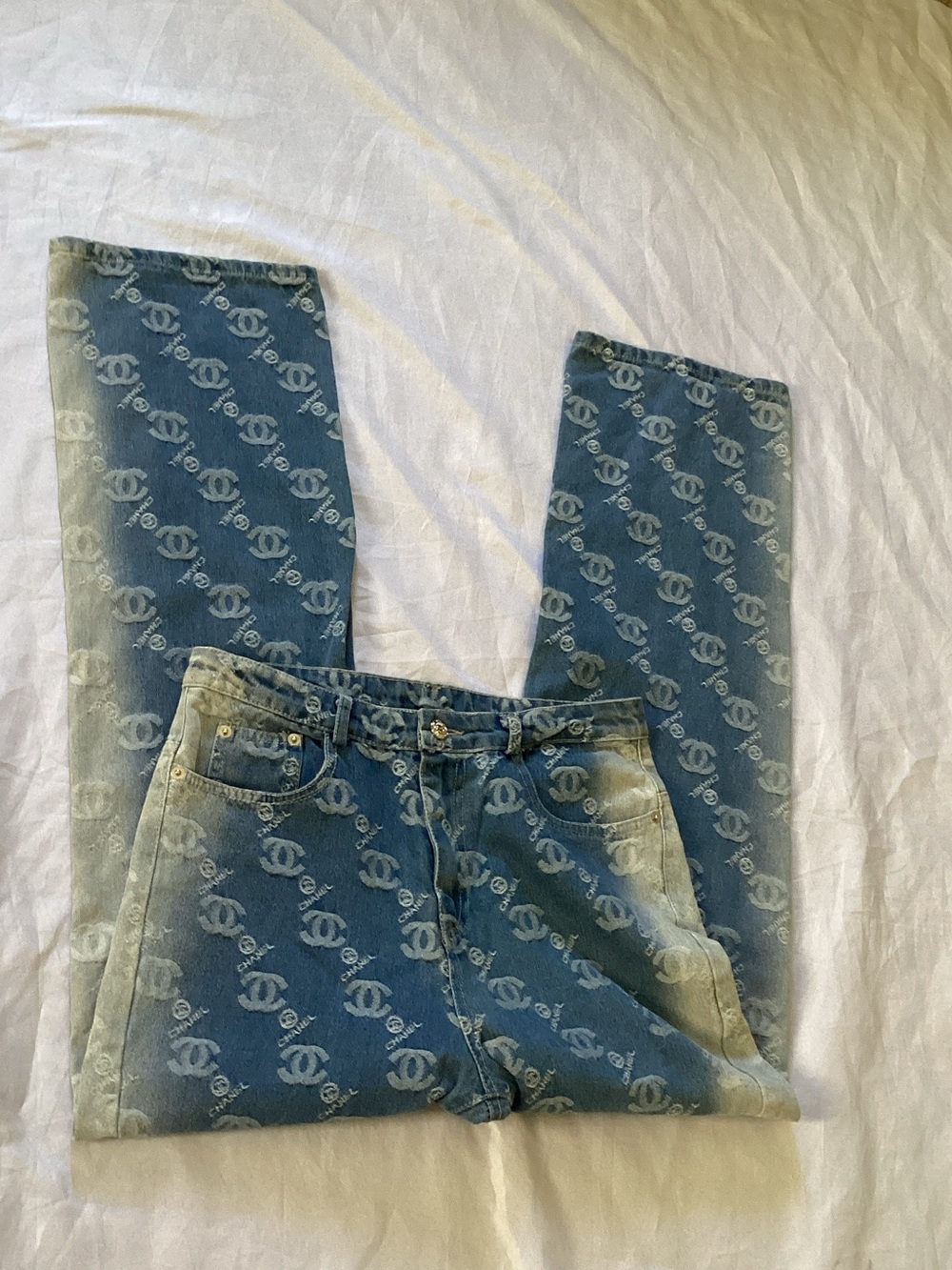 Designer-Style Blue Monogram Jeans